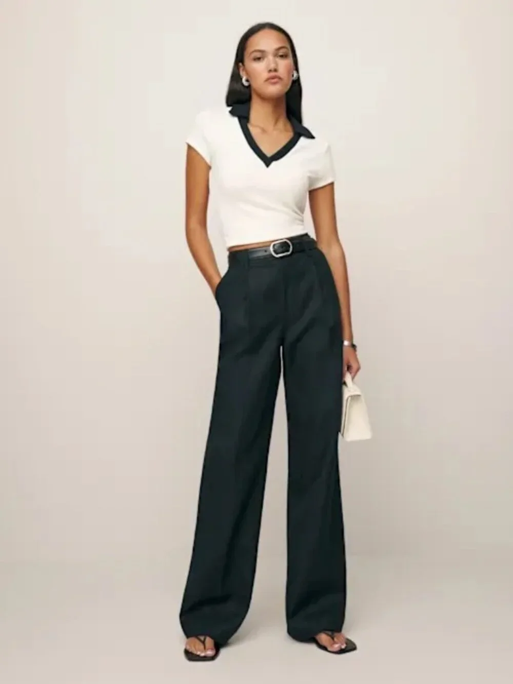 Reformation Alex Linen Mid Rise Pant Black - Size 6